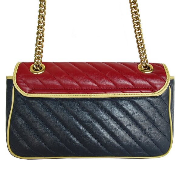 Auth GUCCI GG MarmontShoulder Bag Burgundy/Navy/Gold leather/metal s0033g - Picture 3 of 12